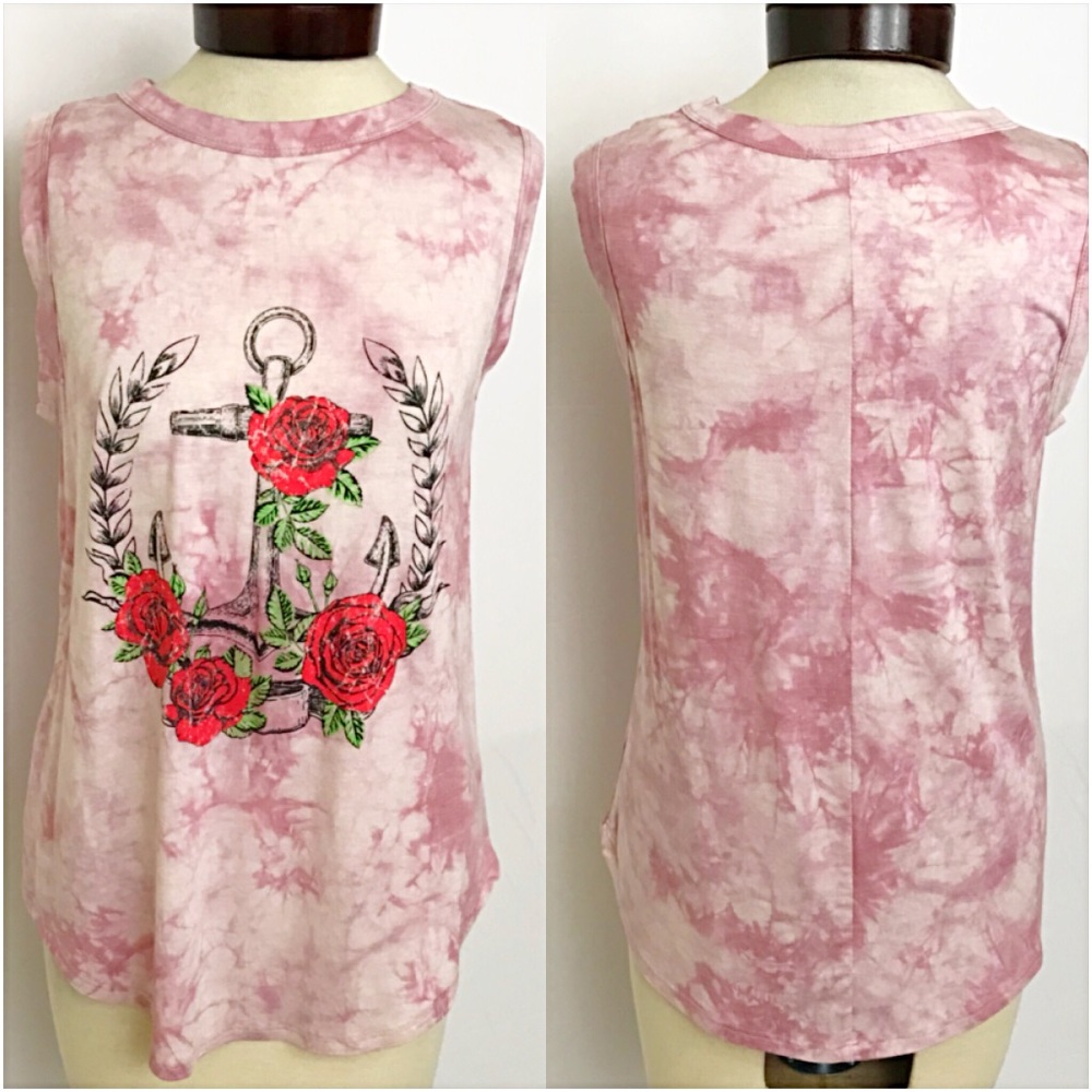 📍SALE Anchor Roses Tie Dye Sleeveless Tee L - Picture 3 of 5